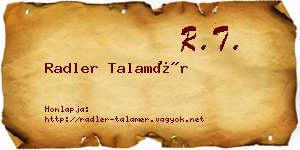 Radler Talamér névjegykártya